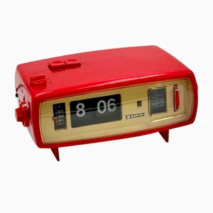 Vintage Red Flip Clock with Alarm and Radio Sanyo, Japan, 1970s