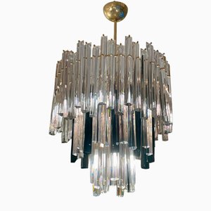 Transparent and Black Trihedral Murano Glass Ceiling Lamp, 1950s
