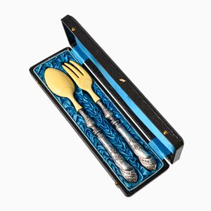 Antikes Salatbesteck in Silber & Elfenbeinimitat, 1890er, 2er Set