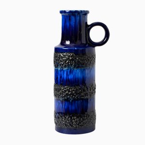 Jarrón Fat Lava alemán esmaltado en azul de Scheurich, años 70