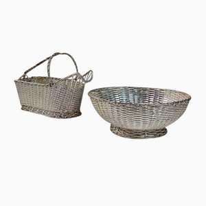 Silberner Flaschenhalter und Schale aus Metall von Christofle, Frankreich, 1950er, 2er Set