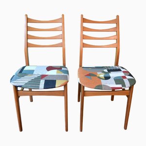 Set of Vintage Bauhaus Wooden Chairs in Linen Fabric, 1950s