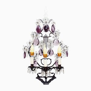Lámpara Girandole francesa grande de hierro y cristal, 1950
