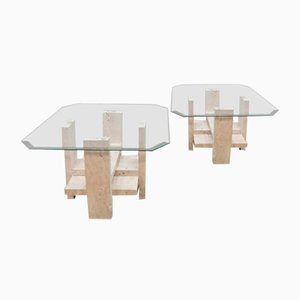 Tables Basses Vintage en Travertin par Willy Ballez pour Design M, 1970s, Set de 2