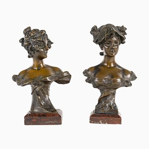 Esculturas modernistas de bronce atribuidas a Van Der Straeten, década de 1900. Juego de 2