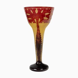Art Nouveau Amarantes Vase in Acid-Etched Glass attributed to Charles Schneider, 1900s