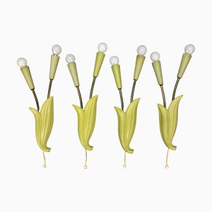 Flower-Shaped Pastel Green 2-Light Sconces from Ott-Leuchten, 1950s, Set of 4