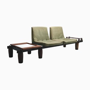 Sofá modular de acero y tela atribuido a Jorge Zalszupin en madera dura, Brasil, años 60