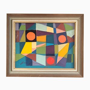 Mosaico modernista, años 50, óleo sobre tabla, enmarcado