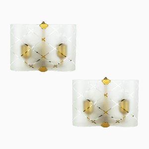 Petites Appliques en Verre Courbé et Laiton par Pietro Chiesa, 1920s, Set de 2