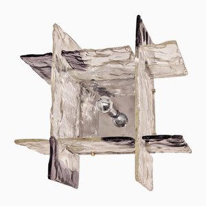 Lampada da parete brutalista quadrata in vetro di Murano attribuita a Mazzega, anni '70