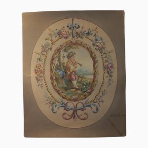 Studie für Wandteppich im Louis XVI-Stil, 1890er, Gouache auf Papier