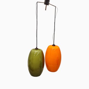 Vintage Green and Orange Glass Pendant attributed to Alessandro Pianon for Vistosi, 1960s