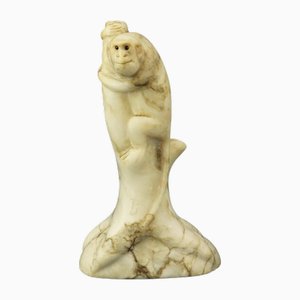 Qing Dynasty Qianlong Marble Monkey Sculpture with Jasper Eyes, China, Late 1800s
