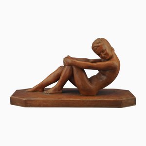 Lucien Charles Edouard Alliot, Art Nouveau Female Nude, Early 1900s, Terracotta