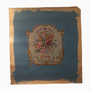 Studie für Wandteppich im Louis XVI-Stil mit Blumenstrauß & Musikinstrumenten, 1890er, Gouache