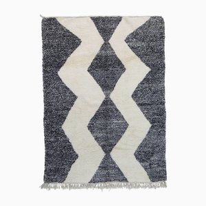 Berber Beniourain Rug in Black and White Wool, Morocco, 1995