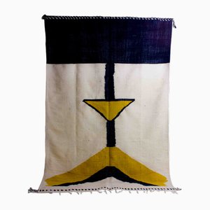 Tapis Kilim Berbère Vintage en Laine avec Formes Abstraites en Jaune et Noir, 1970s