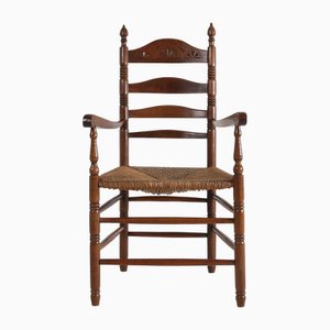 Fauteuil Antique en Bois avec Siège en Rotin, France, 1890s