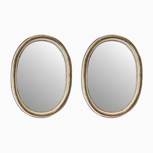 Neoclassical Oval White and Golden Mirrors, Set of 2