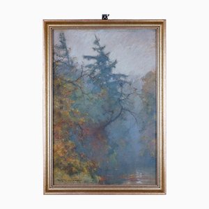 Wilhelm Feldmann, Paysage d'Automne Impressionniste avec Lac, 1905, Gouache