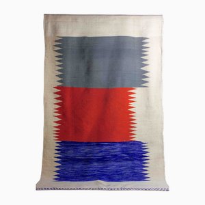 Vintage Wool Folk Art Berber Rug in with Abstract Shapes in Tricolor, 1970s