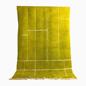 Vintage Plushy Folk Art Berber Rug in Lime Green Wool, 1970s