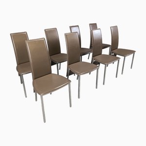 Vintage Belgian Leather Dining Chairs, 1980s, Set of 8