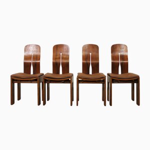 Sillas con cojín de cuero de Carlo Scarpa para Bernini, años 70. Juego de 4