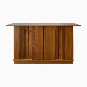 French Four Door Sideboard in Elm with Brass Inserts, 1960s