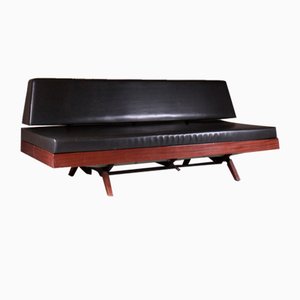 Black Vinyl and Wood Sofa, 1970