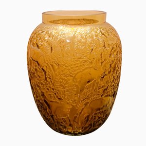 Vase Biches en Verre Ambré par René Lalique pour Lalique, 1932