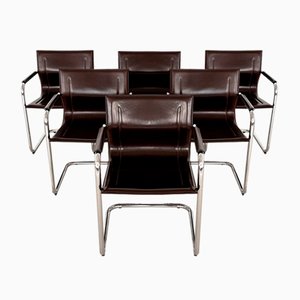 Sedie da pranzo Mg15 cantilever in pelle con mousse color moka di Matteo Grassi & Mart Stam, anni '80, set di 6