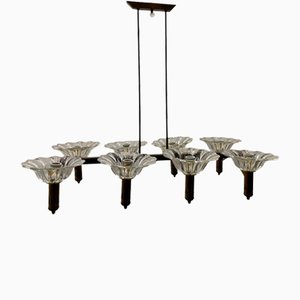 Large Rectangular Bronze Chandelier, 1940s