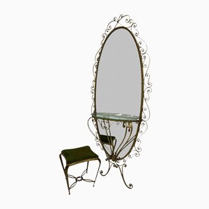 Italian Wall Mirror Console and Pouf attributed to Pierluigi Colli, 1960s, Set of 2