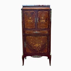 Louis XV Cabinet in Oak with Marble Top, 1970s