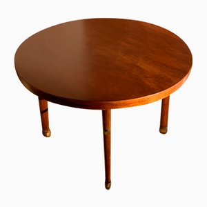 Italian Round Coffee Table in Teak and Brass Details, 1940s