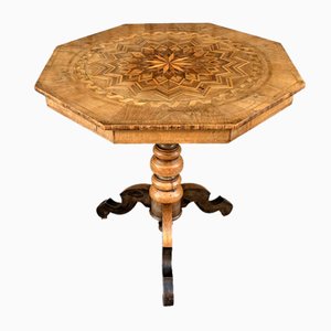 19th Century Italian Walnut Marquetry Tripod Table, 1880