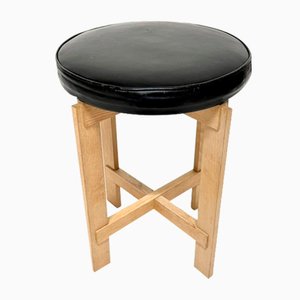 Sgabello in quercia e pelle di Luxus, anni '60
