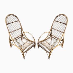 Poltrone in vimini, anni '50, set di 2