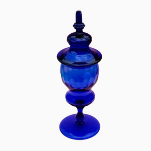 Vaso Albarelli Pharmacy con coperchio in vetro soffiato blu cobalto, Venezia, Italia, anni '50