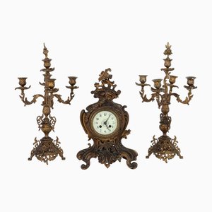 Trittico Orologio in bronzo dorato, set di 3