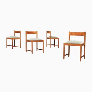Dining Chairs in Oak and Velvet, Belgium, 1960s, Set of 4