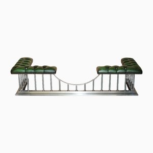 Grand Garde-Boue Chesterfield Club Regency en Cuir Chromé et Vert, 1920s