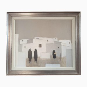 Comuna tranquila, pintura al óleo, enmarcado