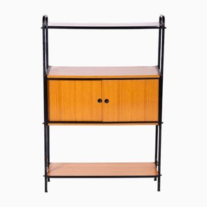 Vintage Teak Cabinet with Metal Frame and Sliding Doors