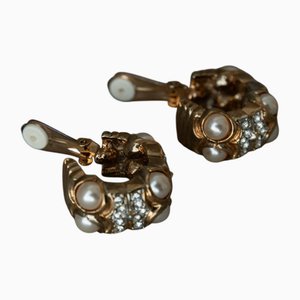 Large Vintage Gold-Plated Earrings with Pearls, Italy, 1970s, Set of 2