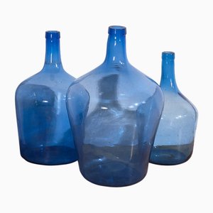Antique Blue Colour Demijohns, 1920, Set of 3