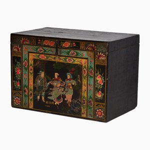 Antique Chest with Painting of Warrior Yang Mulan, 1900s