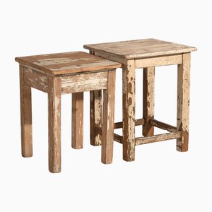 Antique White Low Nightstands, 1920s, Set of 2